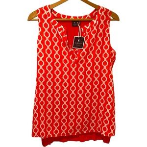 Kaari Blue Red and White Geometric Sleeveless Blouse
